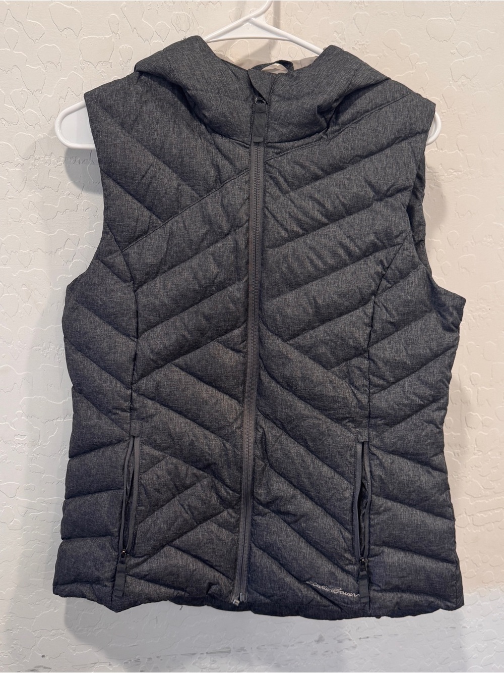 Eddie Bauer Down Quilted Puffer Vest Small Grey Hooded Gorpcore Outdoor Winter